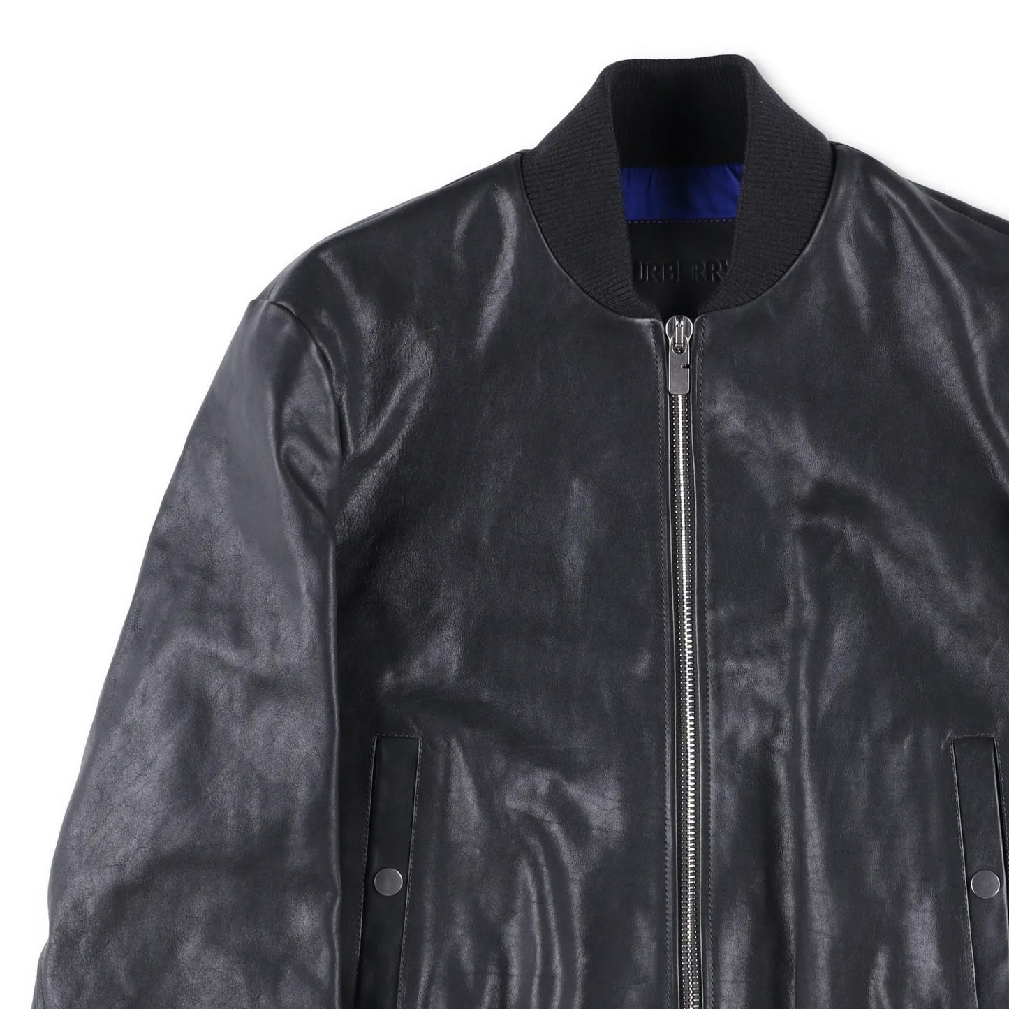 BURBERRY Mens Bomber Jacket Zipped Leather Black Band Collar Size 46 RRP 3490 — View 4