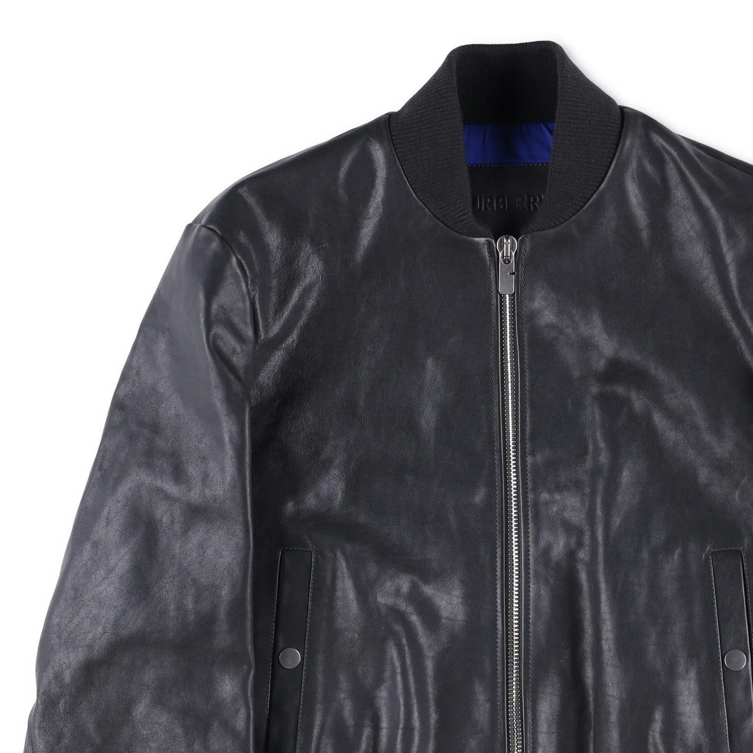 BURBERRY Mens Bomber Jacket Zipped Leather Black Band Collar Size 46 RRP 3490 — View 4