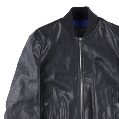 BURBERRY Mens Bomber Jacket Zipped Leather Black Band Collar Size 46 RRP 3490 — View 4