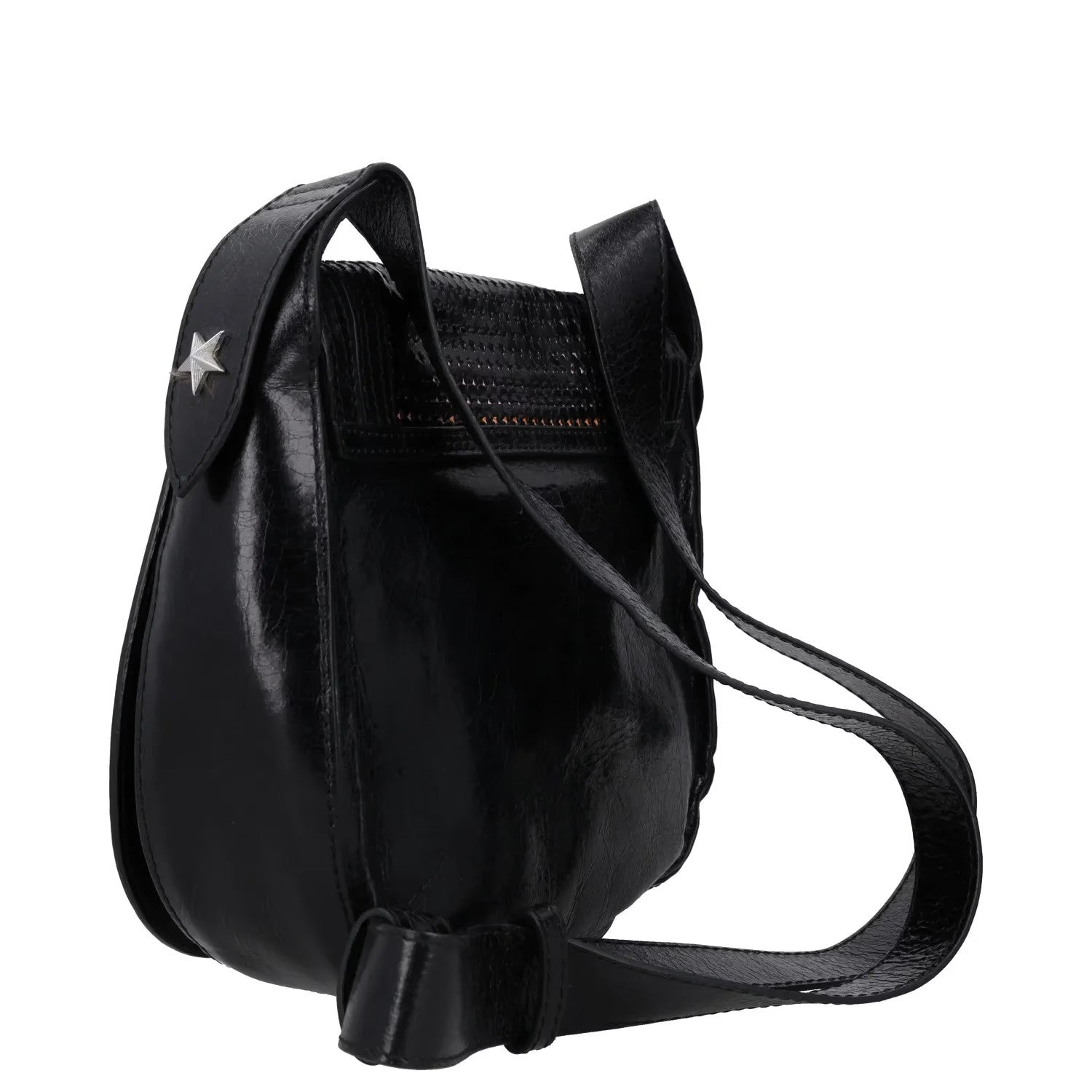 JUST CAVALLI Womens Saddle Handbag Black Leather Silver Buckle Closure M RRP 300 — View 3