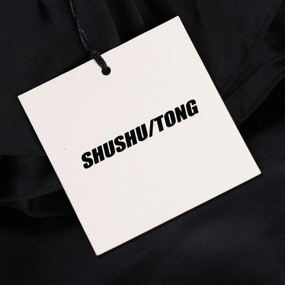 Shushu-Tong Womens Dress Mini Black Satin Ruffle Tie Sleeveless Round 6 RRP 800 — View 6