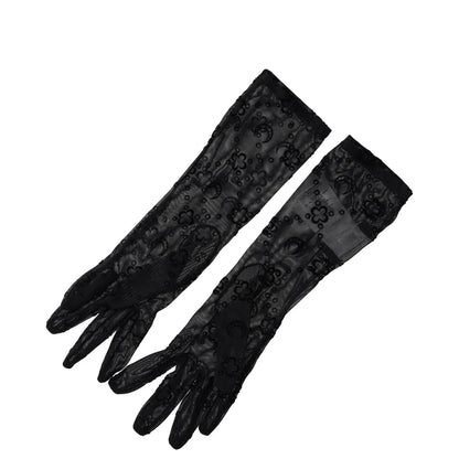 MARINE SERRE Womens Recycled Moonogram Mesh Flock Long Gloves Black S-M RRP 240 — View 5