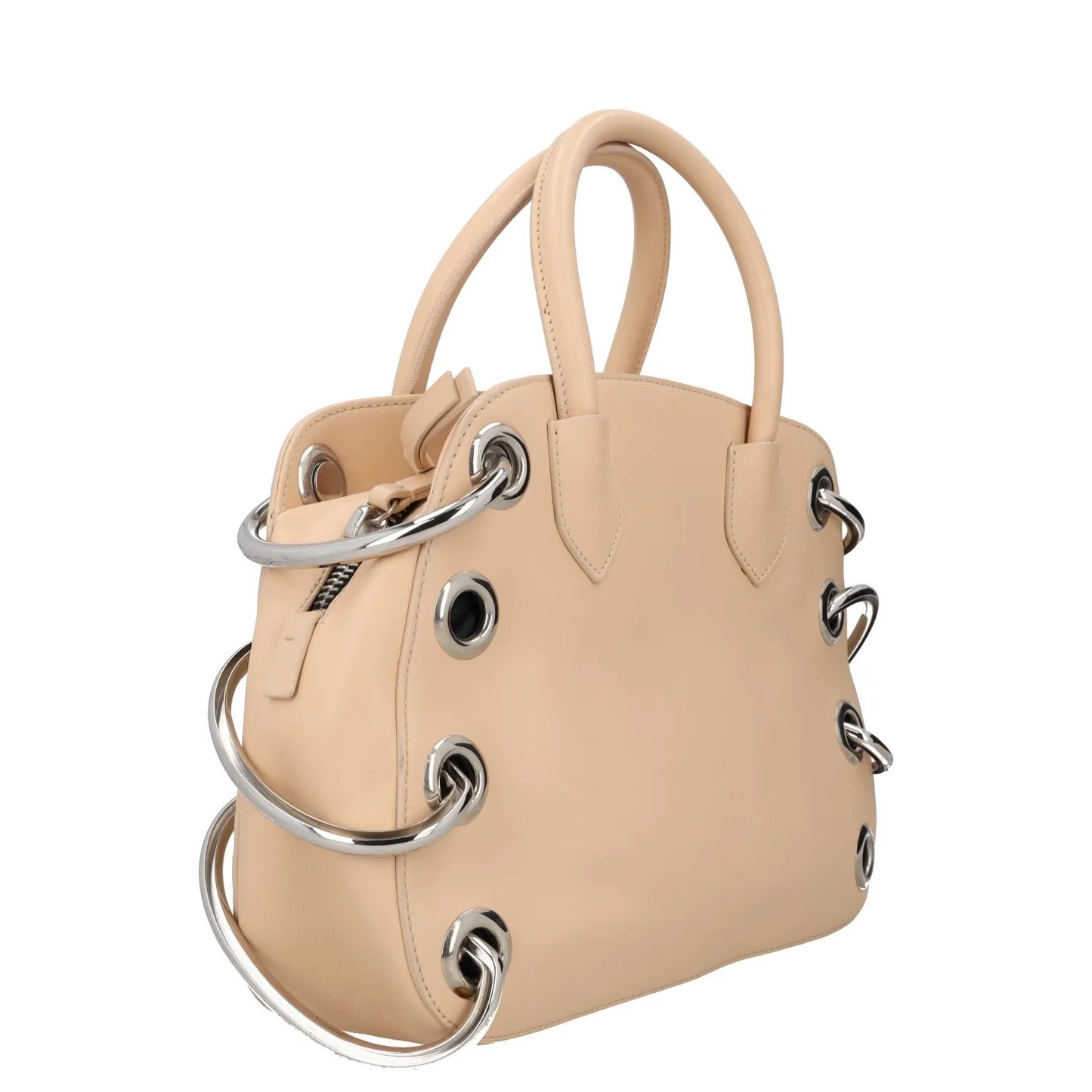 GIUSEPPE ZANOTTI Womens Handbag Beige Leather Eyelet Accents Matte M RRP 350 — View 4