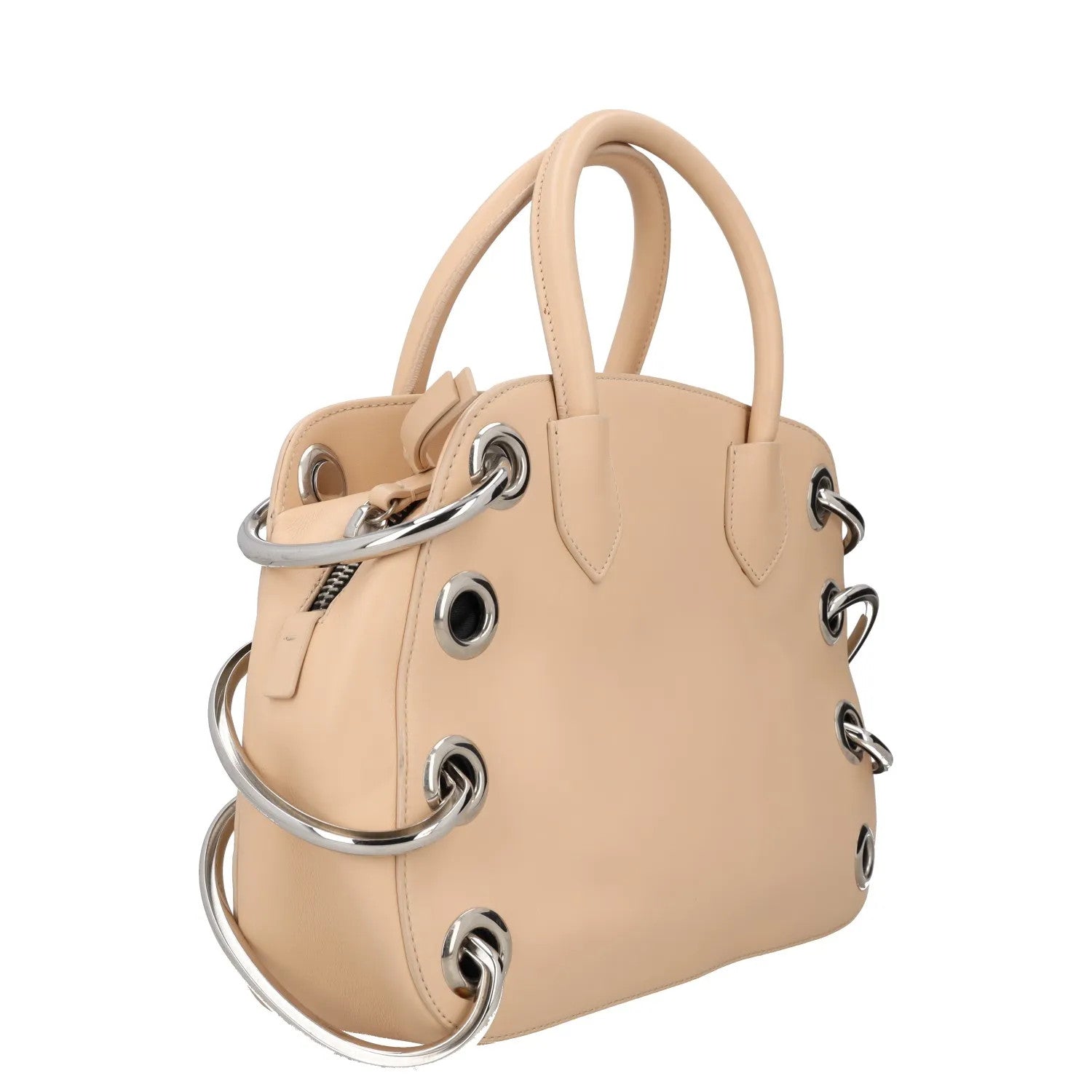 GIUSEPPE ZANOTTI Womens Handbag Beige Leather Eyelet Accents Matte M RRP 350 — View 4