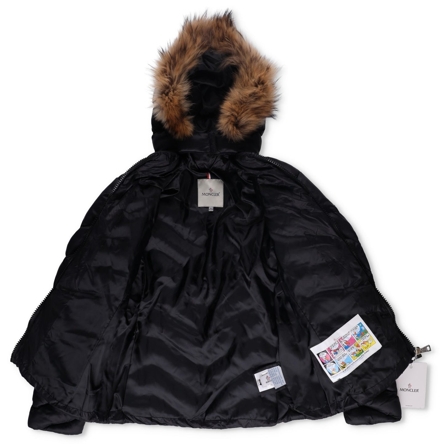 MONCLER Womens Makaluu Fur Hood Lined Jacket Nylon Size Large Black RRP1500 — View 11