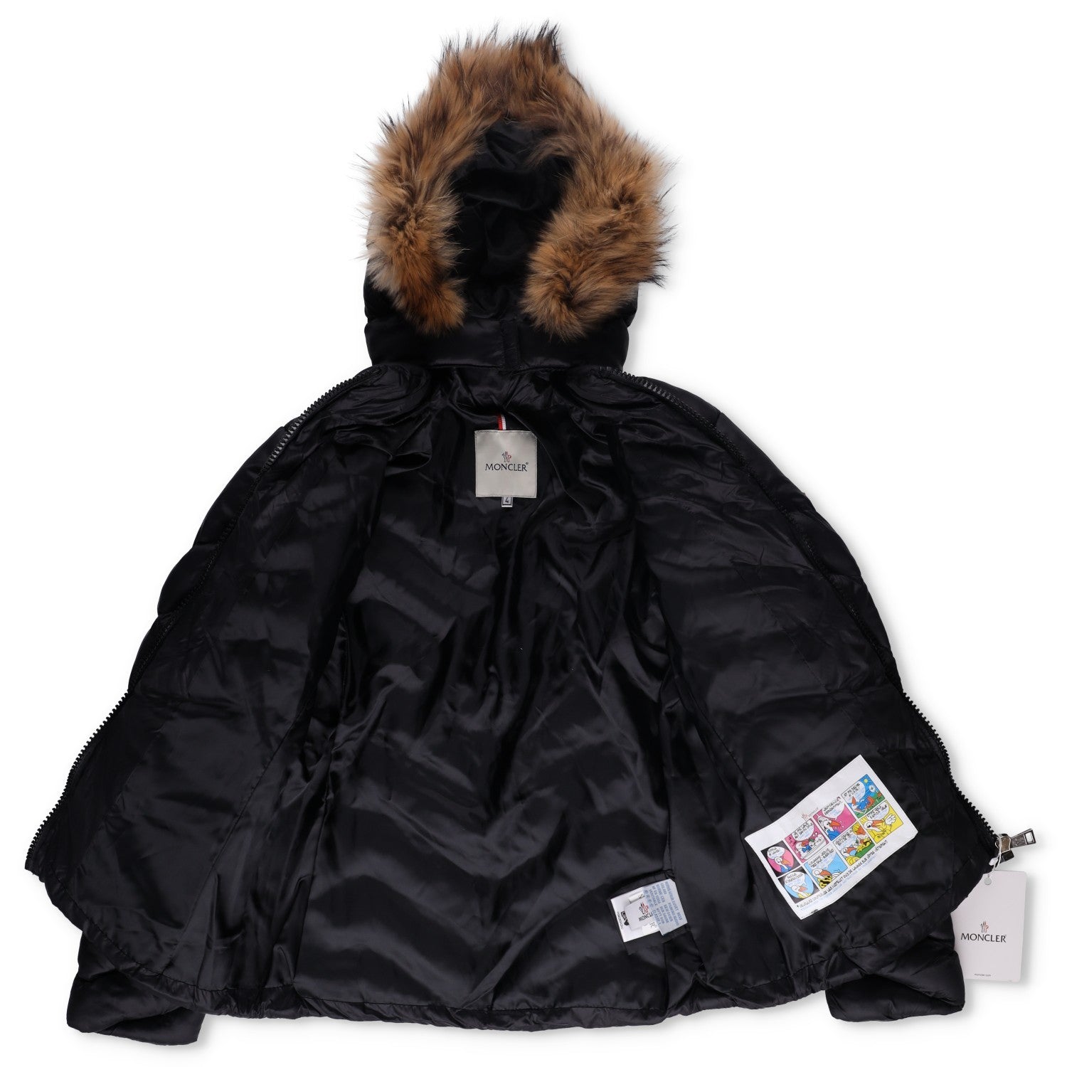 MONCLER Womens Makaluu Fur Hood Lined Jacket Nylon Size Large Black RRP1500 — View 11
