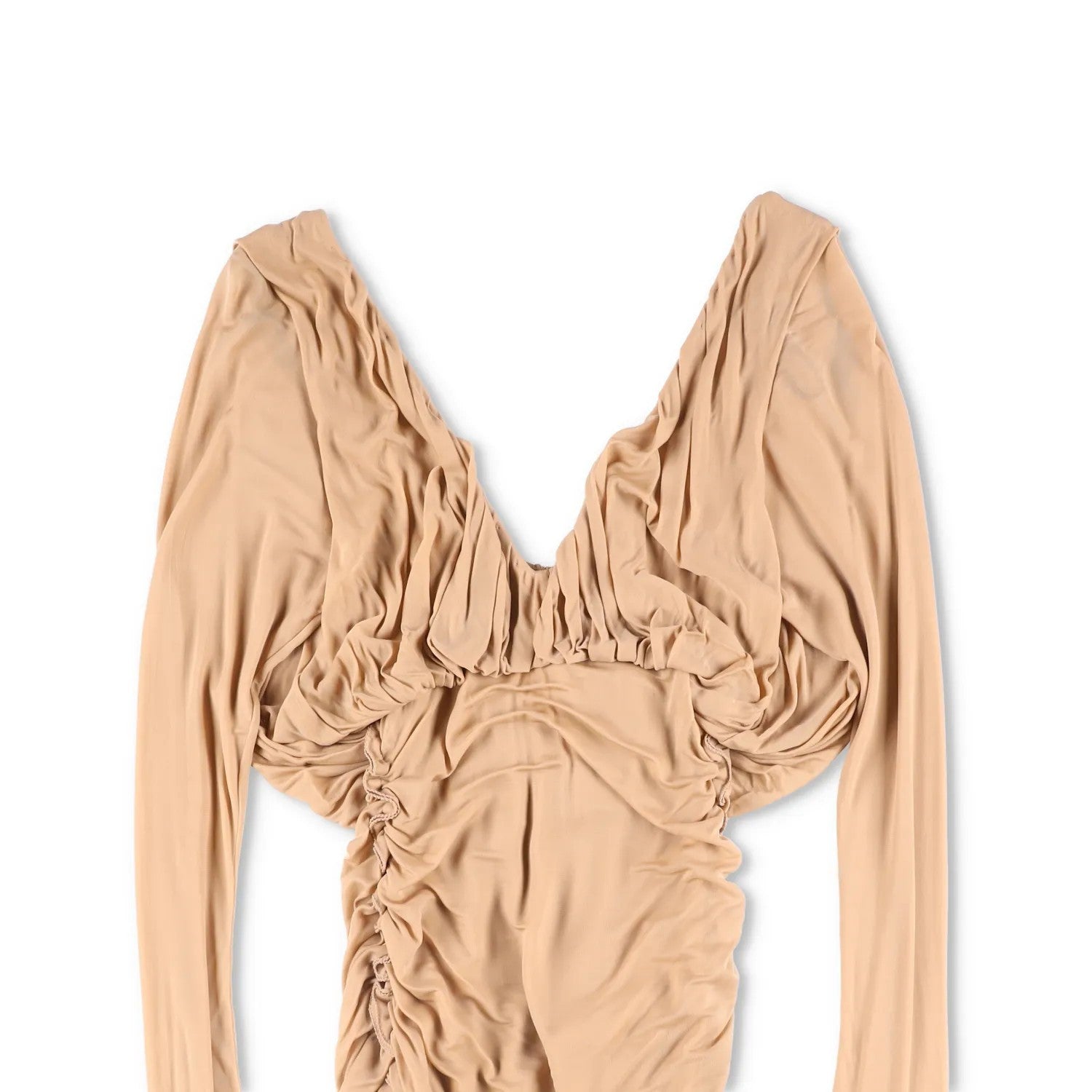 SAINT LAURENT Womens Slip Dress Mini V-Neck Long Sleeve Ruched Silk 34 RRP 2555 — View 3