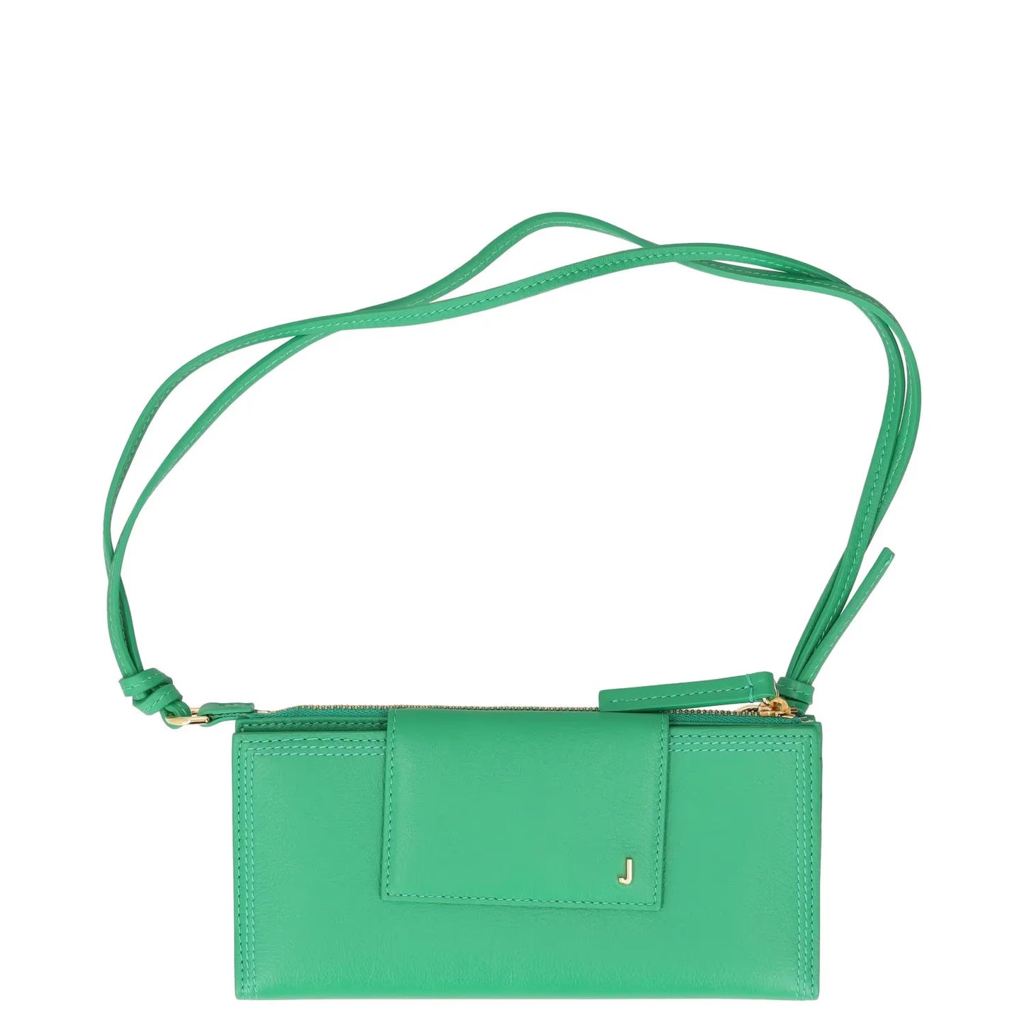 JACQUEMUS Womens Wallet Purse Green Leather Gold Logo Strap Size S RRP 350