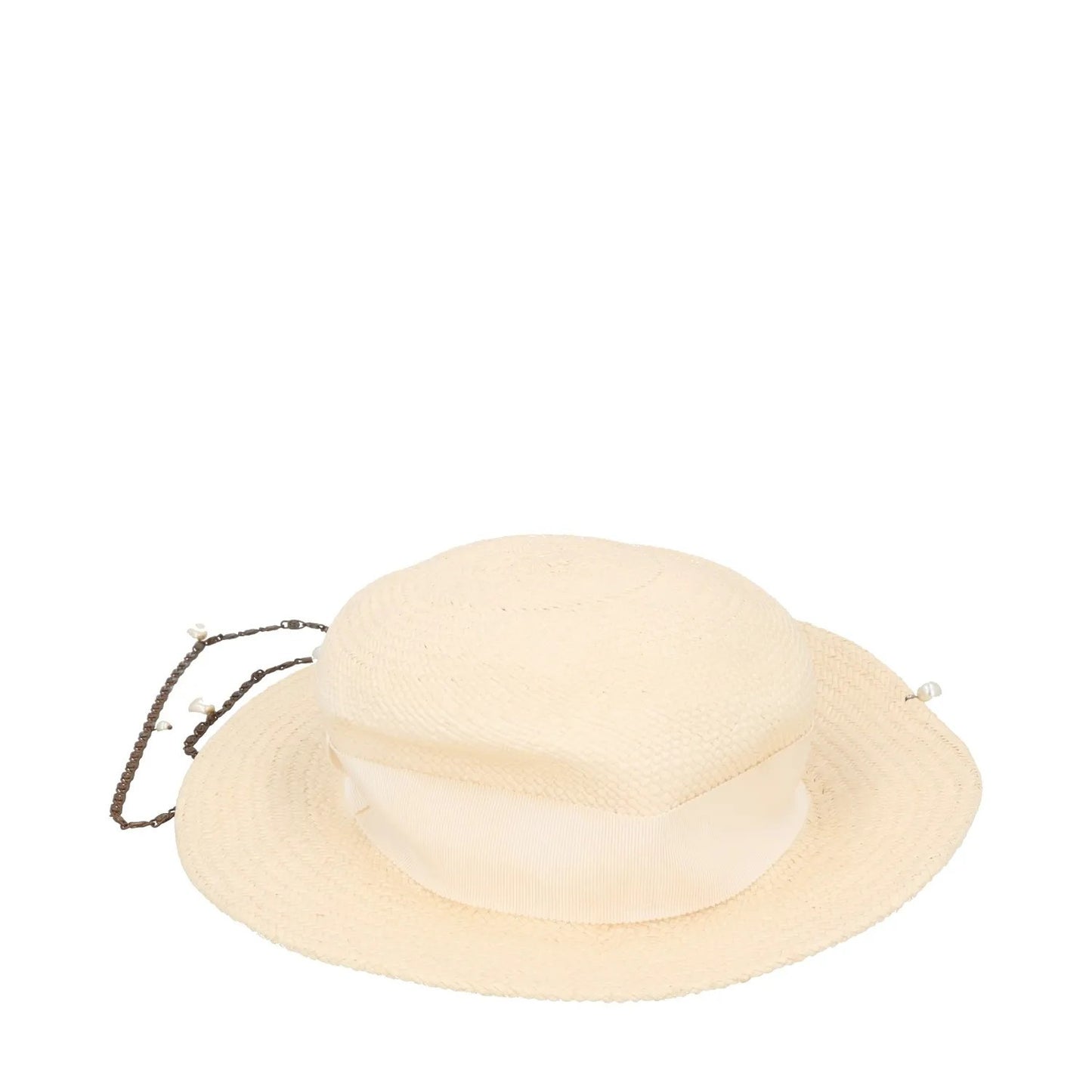 RUSLAN BAGINSKIY Womens Straw Boater Hat Beige Straw White Size M RRP 430 — View 3