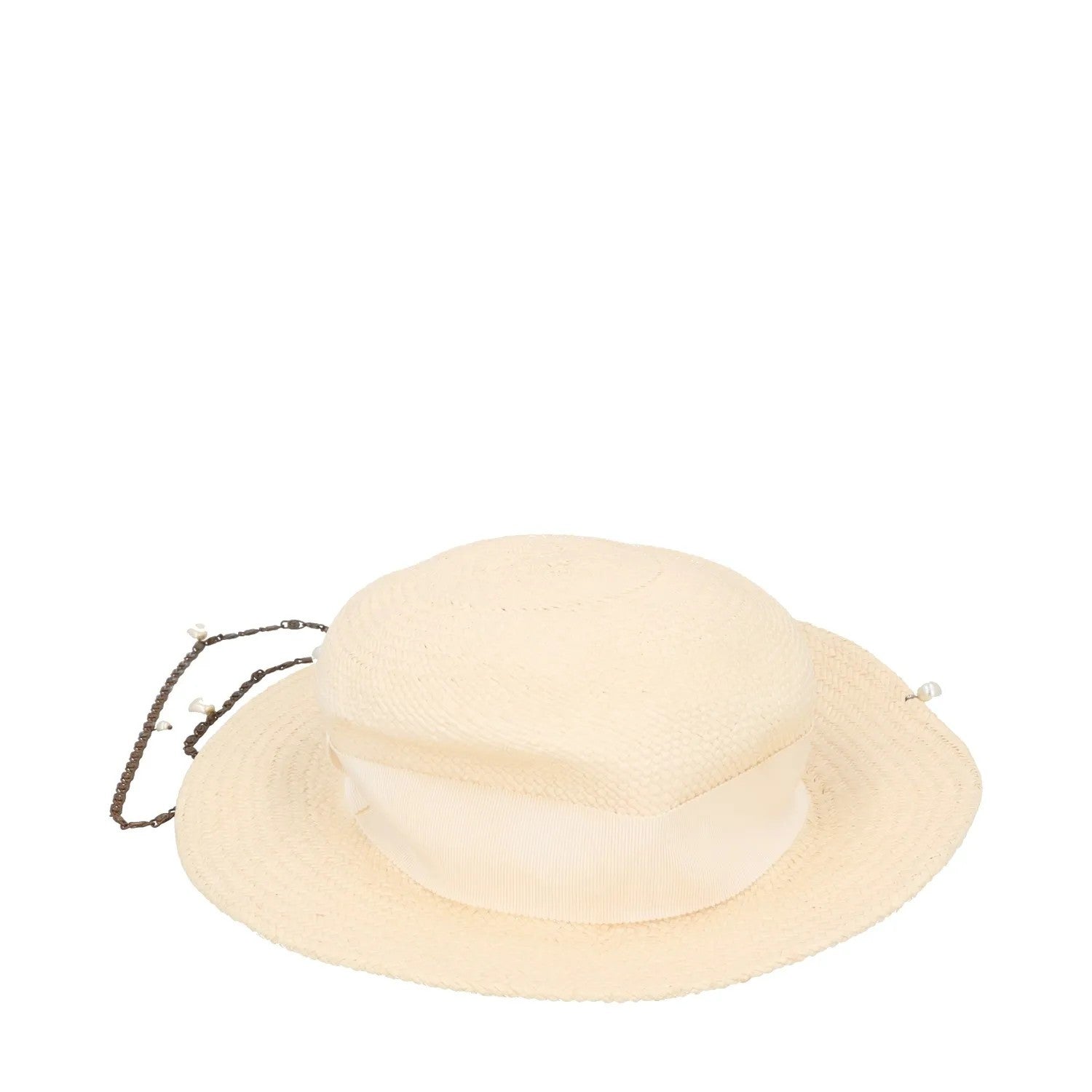 RUSLAN BAGINSKIY Womens Straw Boater Hat Beige Straw White Size M RRP 430 — View 3