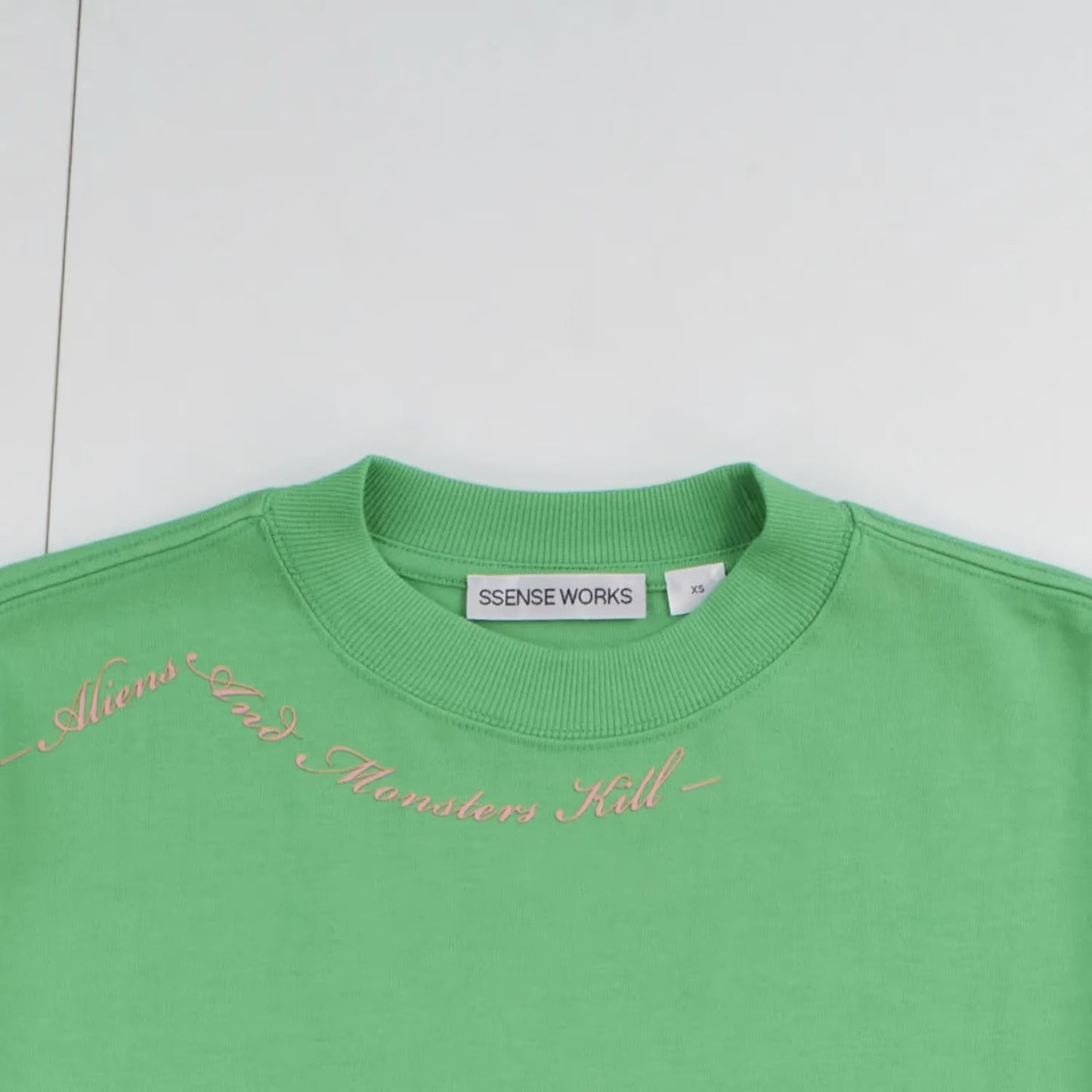 SSENSE WORKS Mens Green Cotton Long Sleeve Crew Neck T-Shirt Size XS RRP 150 — View 2