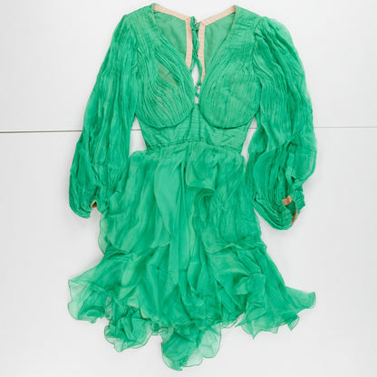 MARIA LUCIA HOHAN Lilo Green Ruffle Silk Mini Dress Size 34 RRP1850 — View 2