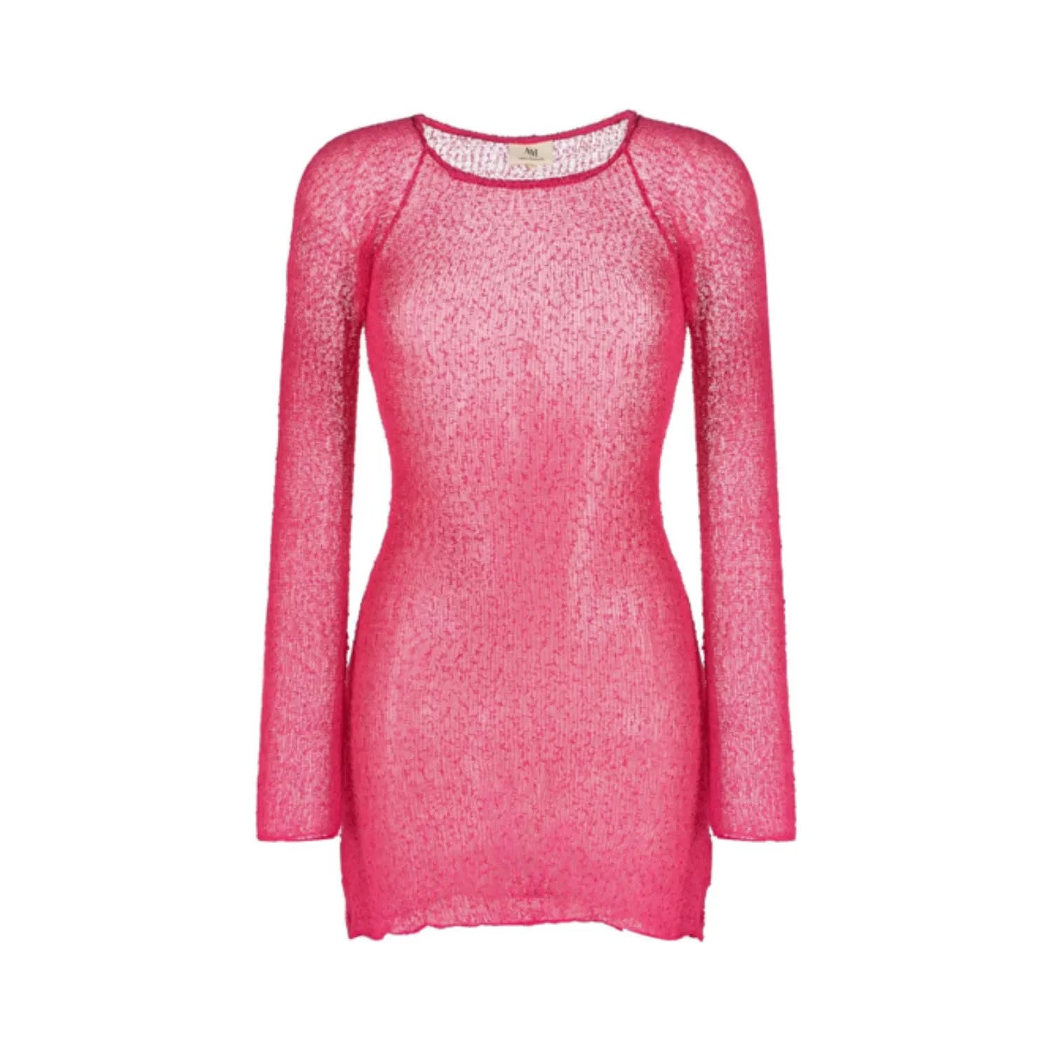 AMBRA MADDALENA Womens Andy Mini Dress Pink Sheer Long Sleeve Boat Neck M RRP135