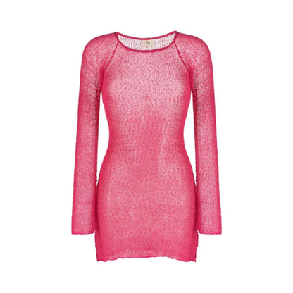 AMBRA MADDALENA Womens Andy Mini Dress Pink Sheer Long Sleeve Boat Neck M RRP135