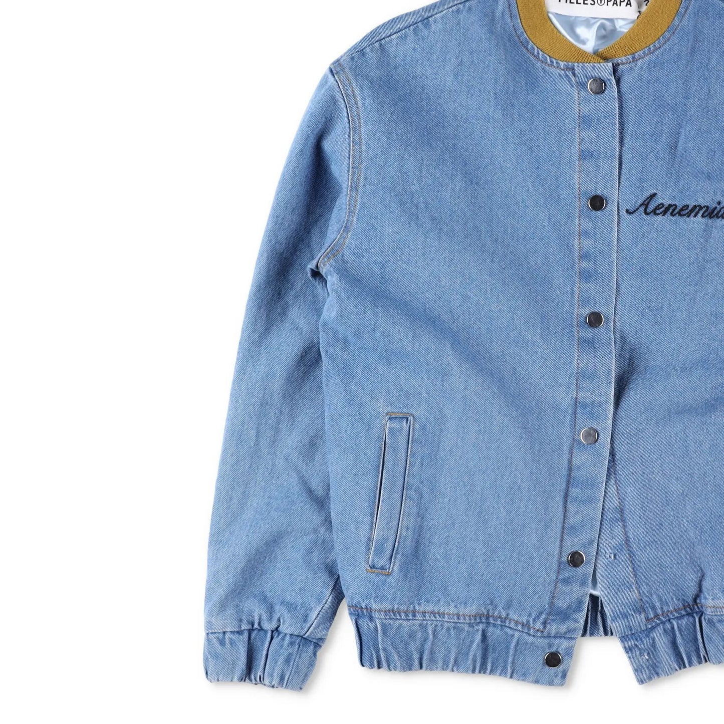 FIELLES PAPA Womens Blue Cotton Bomber Jacket Collarless Pockets Size 38 RRP 400 — View 4