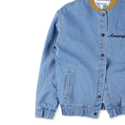 FIELLES PAPA Womens Blue Cotton Bomber Jacket Collarless Pockets Size 38 RRP 400 — View 4