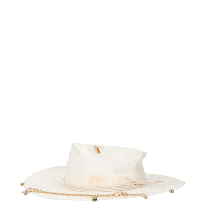RUSLAN BAGINSKIY Womens Pierced Chain Strap Fedora Hat Beige Neutrals L RRP 400 — View 2