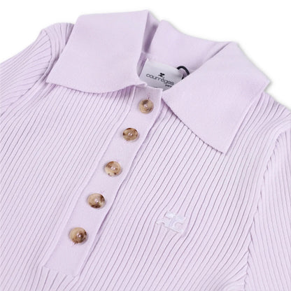 COURREGES Womens Rib Knit Polo Basic Blouse Purple Collared Buttoned M RRP 440 — View 7