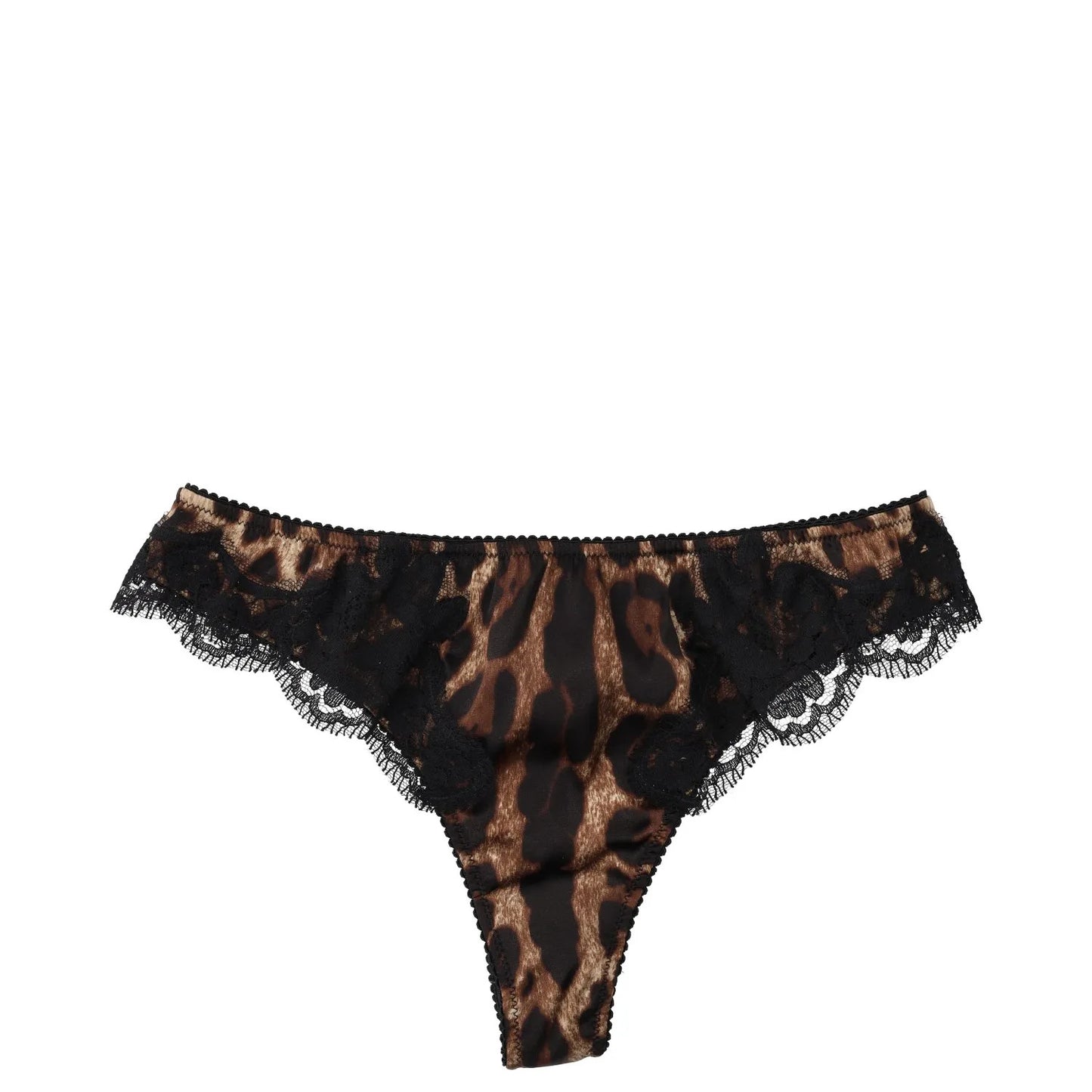 DOLCE & GABBANA Womens Thong Leopard Print Lace Inserts Knickers Brown XS RRP235 — View 2