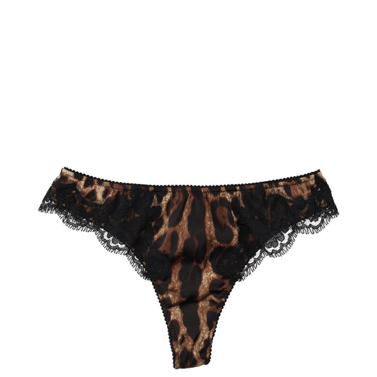 DOLCE & GABBANA Womens Thong Leopard Print Lace Inserts Knickers Brown XS RRP235 — View 2
