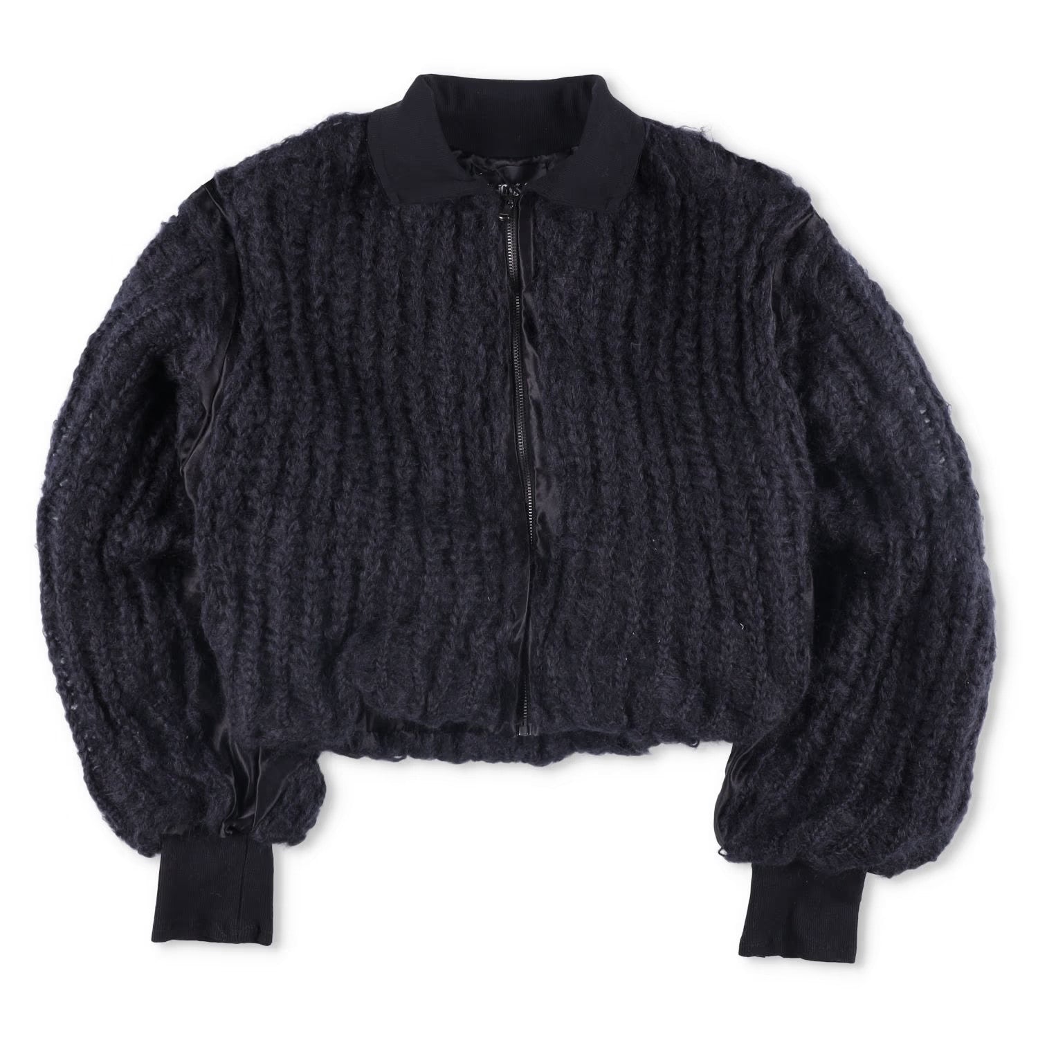 MLGA Mens Hand Knitted Bomber Jacket 07 Silk And Steel Black Size S RRP 1630