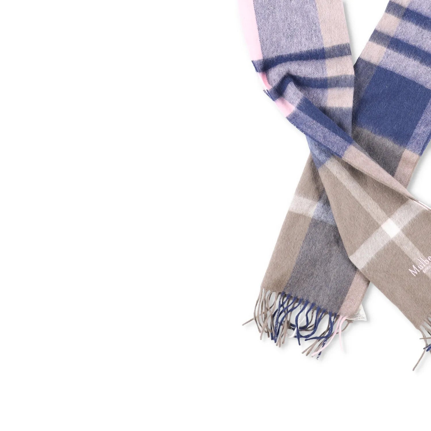 MULBERRY Womens Rectangle Scarf Wool Knit Multicoloured Plaid Logo OS RRP 200 — View 3