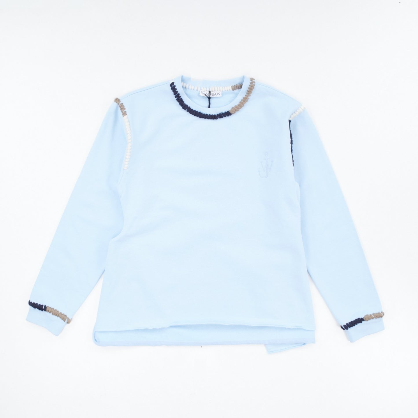 JW ANDERSON Asymmetric Contrast Stitch Crew Sweat Cotton Womens Blue L RRP245