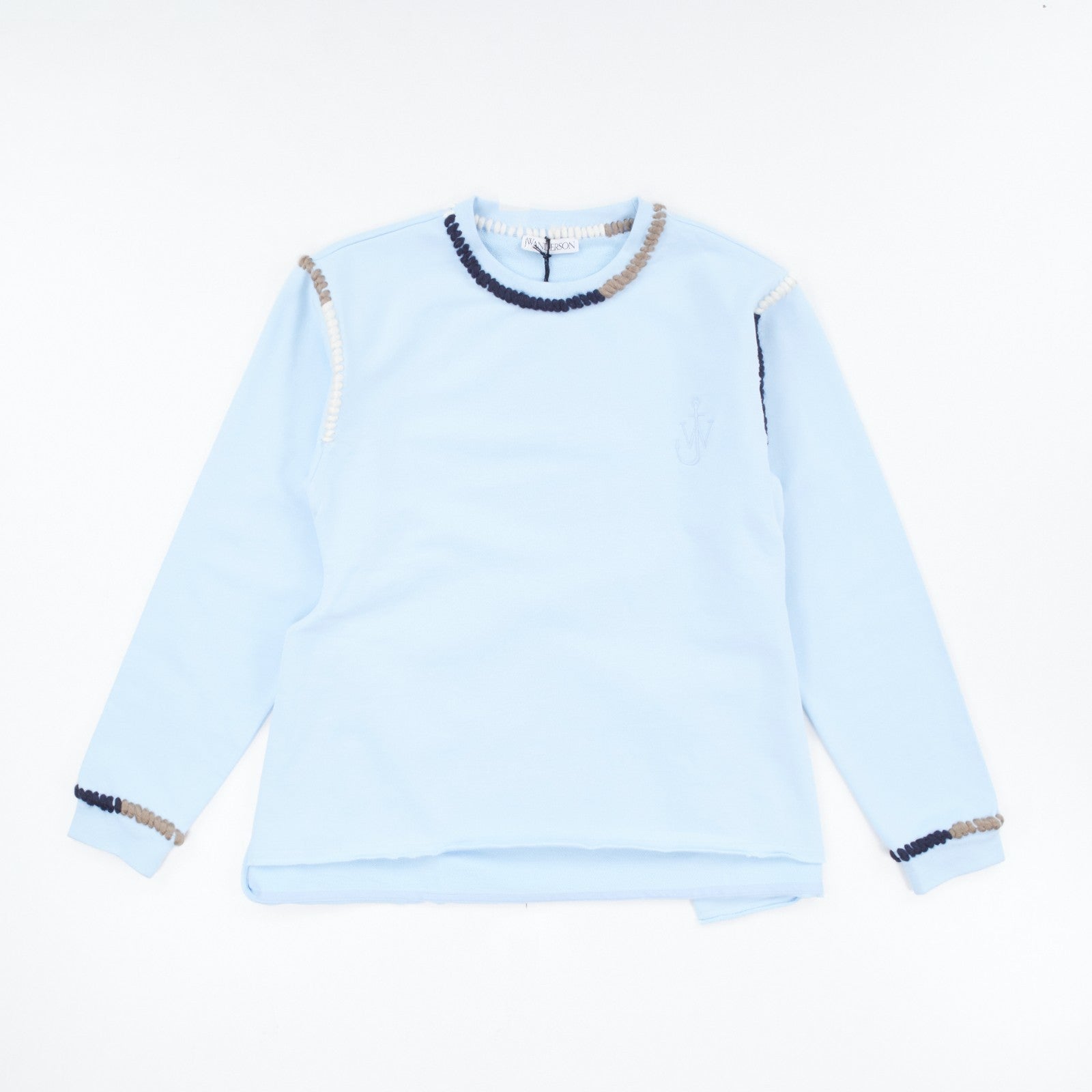 JW ANDERSON Asymmetric Contrast Stitch Crew Sweat Cotton Womens Blue L RRP245