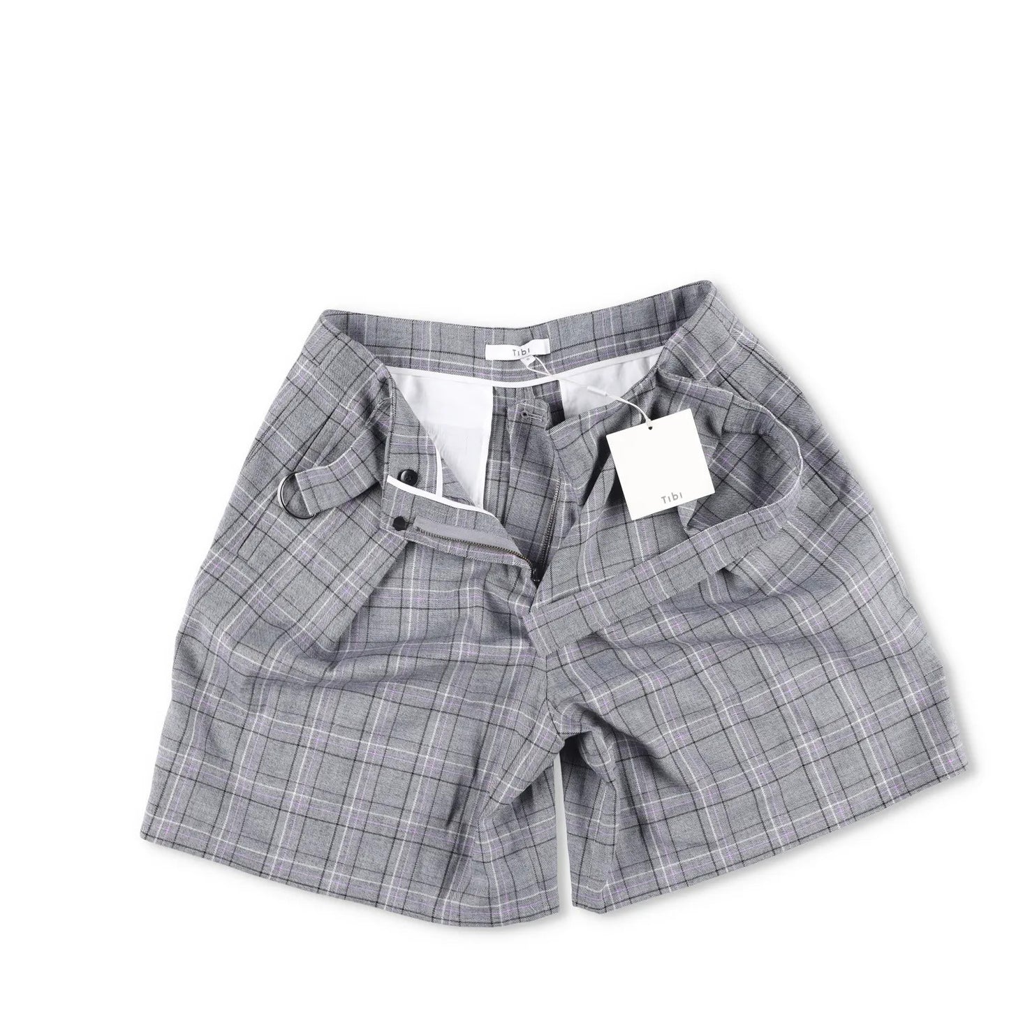 TIBI Womens Plaid Paperbag Shorts Cotton Tie Belt Pleated Front Size 6 RRP 200 — View 4