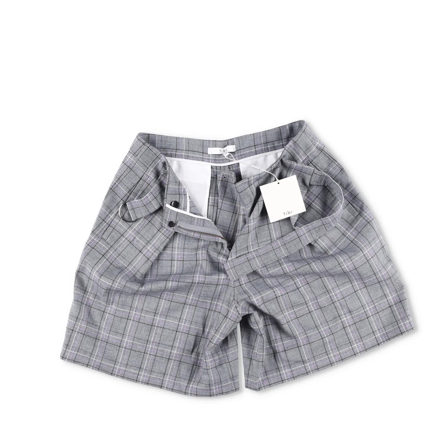 TIBI Womens Plaid Paperbag Shorts Cotton Tie Belt Pleated Front Size 6 RRP 200 — View 4