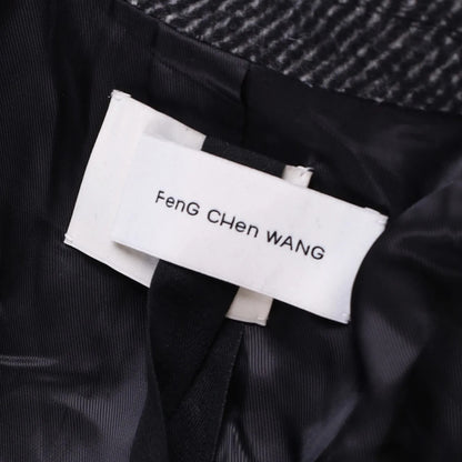 FENG CHEN WANG Mens Multi Flannel Stripe Overcoat Black Multicoloured M RRP 1275 — View 9
