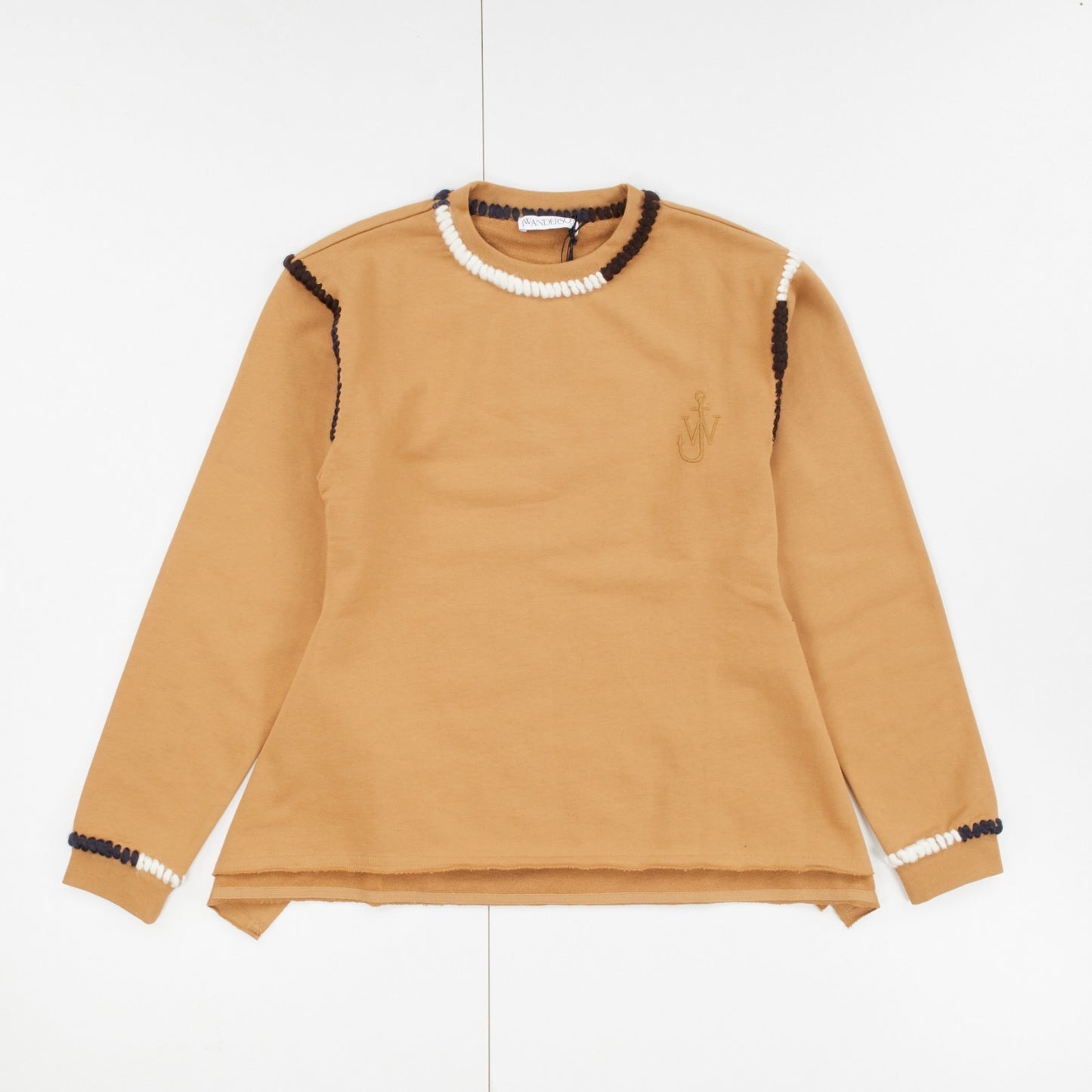 JW ANDERSON Asymmetric Contrast Stitch Crew Sweat Cotton Womens Tobbaco M RRP245 — View 4