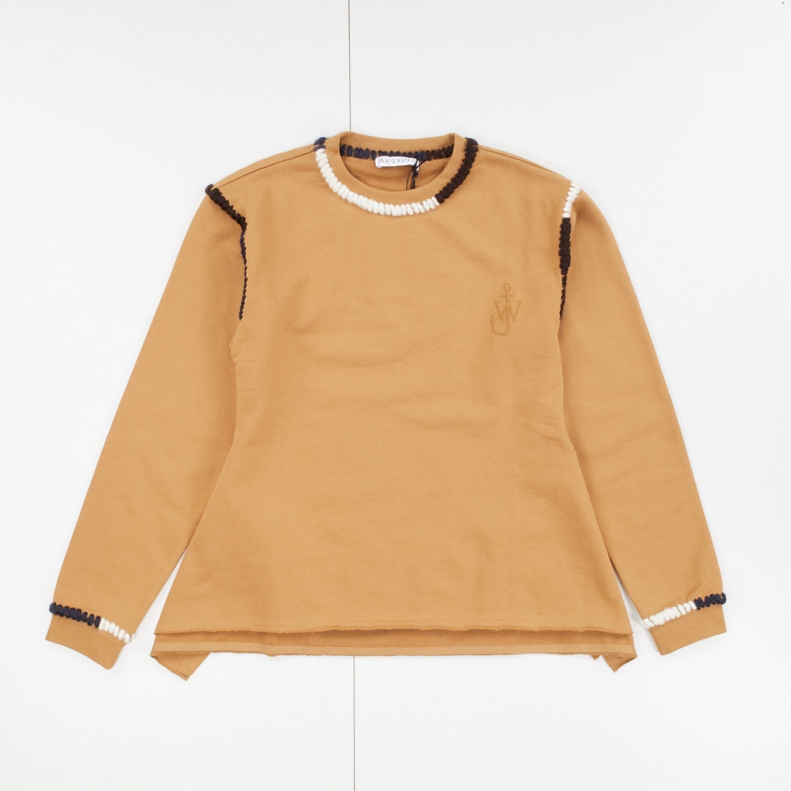 JW ANDERSON Asymmetric Contrast Stitch Crew Sweat Cotton Womens Tobbaco M RRP245 — View 4