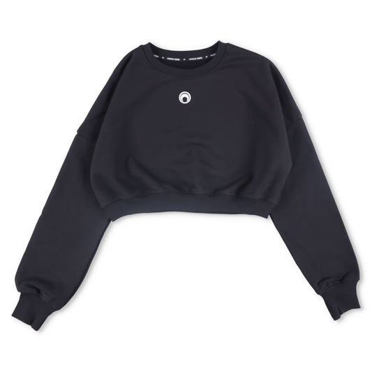MARINE SERRE Womens Moon Logo Fleece Cropped Sweatshirt Black Pullover L RRP 317