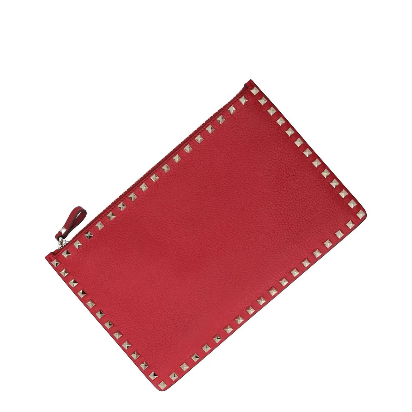 VALENTINO Womens Clutch Bag Red Leather Silver Studded Logo Size S RRP 700 — View 4
