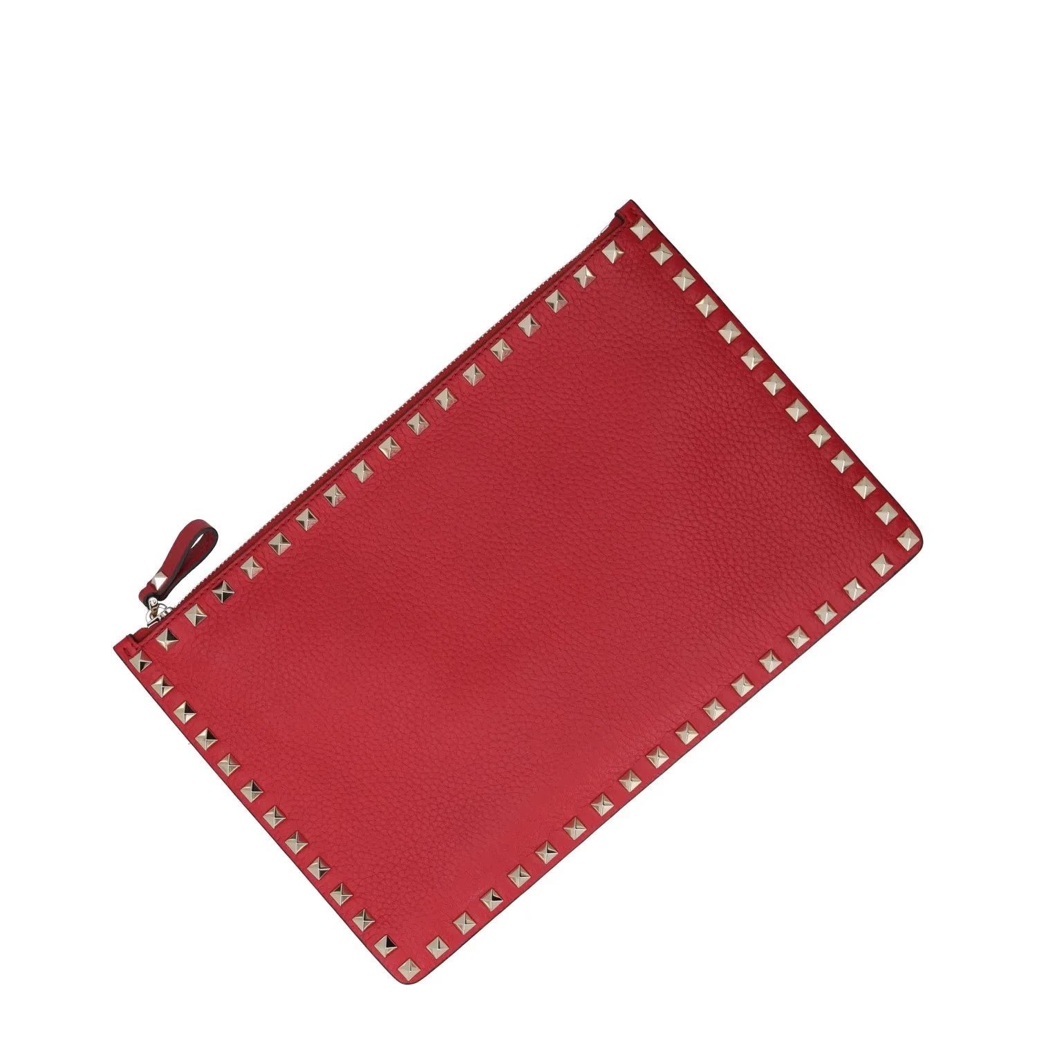 VALENTINO Womens Clutch Bag Red Leather Silver Studded Logo Size S RRP 700 — View 4