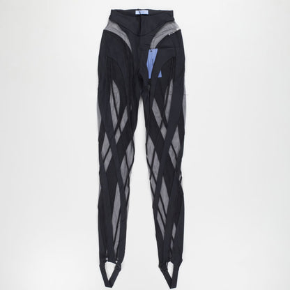 MUGLER Womens Black Sheer Lycra Tulle High Rise Leggings Size 34 RRP 460