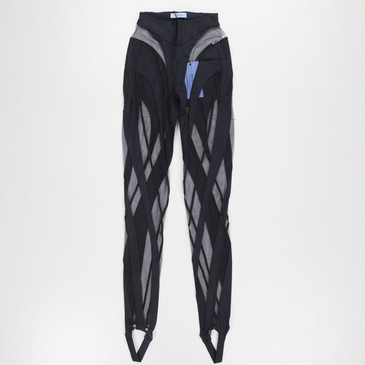 MUGLER Womens Black Sheer Lycra Tulle High Rise Leggings Size 34 RRP 460