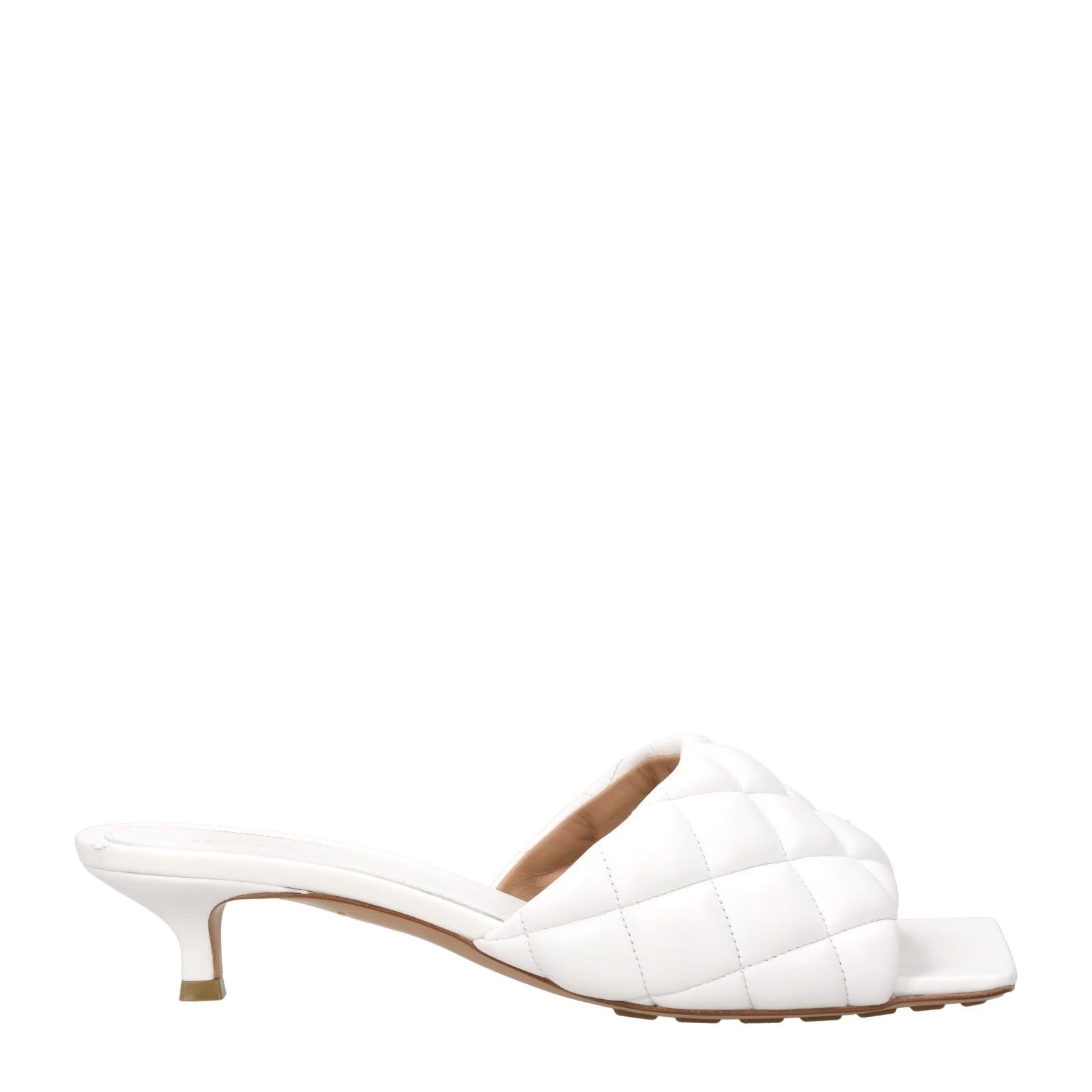 BOTTEGA VENETA Womens Mule Mid Heel Leather Quilted Square Toe White EU34 RRP810