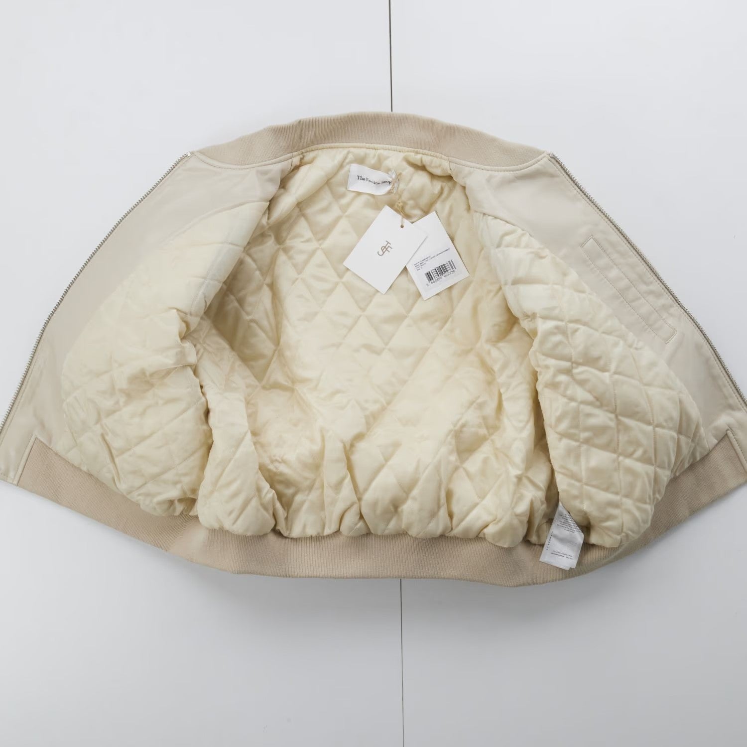 FRANKIE SHOP Womens Micky Zip Faux Leather Cropped Bomber Jacket Cream XL RRP370 — View 8