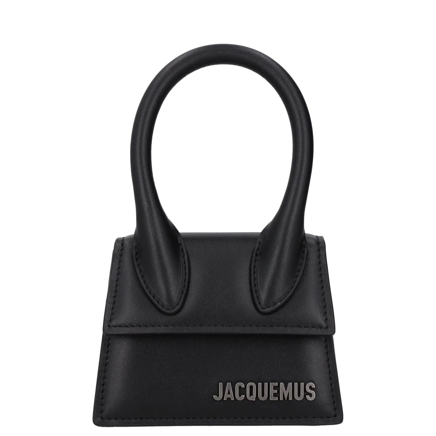 JACQUEMUS Womens Satchel Top Handle Bag Black Leather Silver Logo XS RRP 450