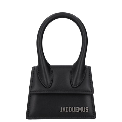 JACQUEMUS Womens Satchel Top Handle Bag Black Leather Silver Logo XS RRP 450