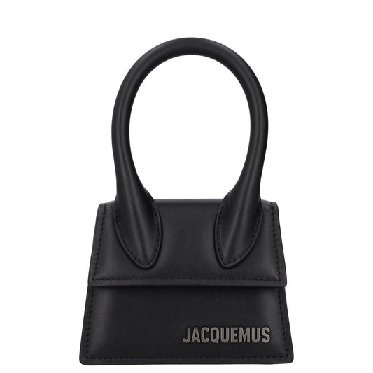 JACQUEMUS Womens Satchel Top Handle Bag Black Leather Silver Logo XS RRP 450