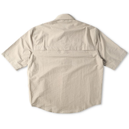 LEMAIRE Mens Double Pocket Short Sleeve Shirt Button-Up Collared Beige 50 RRP570 — View 9