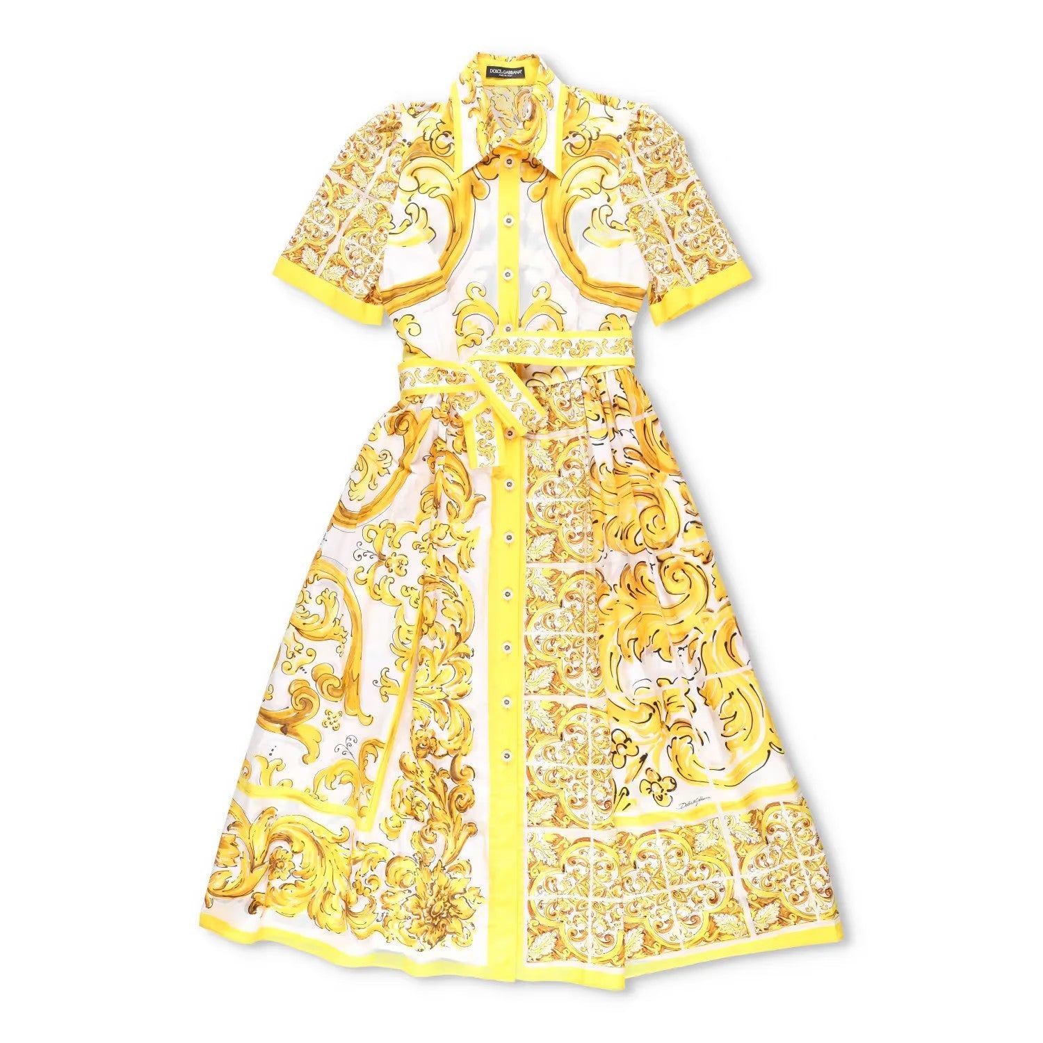 DOLCE & GABBANA Womens Dress Midi Short Sleeve Maiolica Yellow Size 40 RRP 2150 — View 2