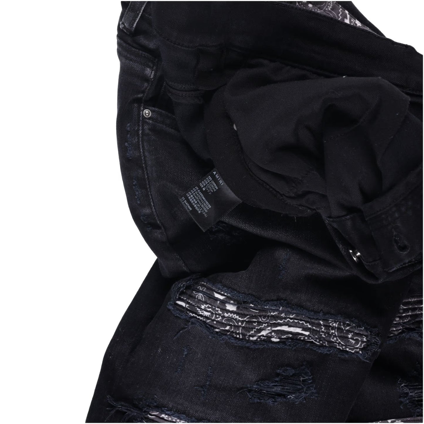 AMIRI Mens Vint Bandana Artpatch Skinny Jeans Black Embroidered Size 31 RRP 1290 — View 9