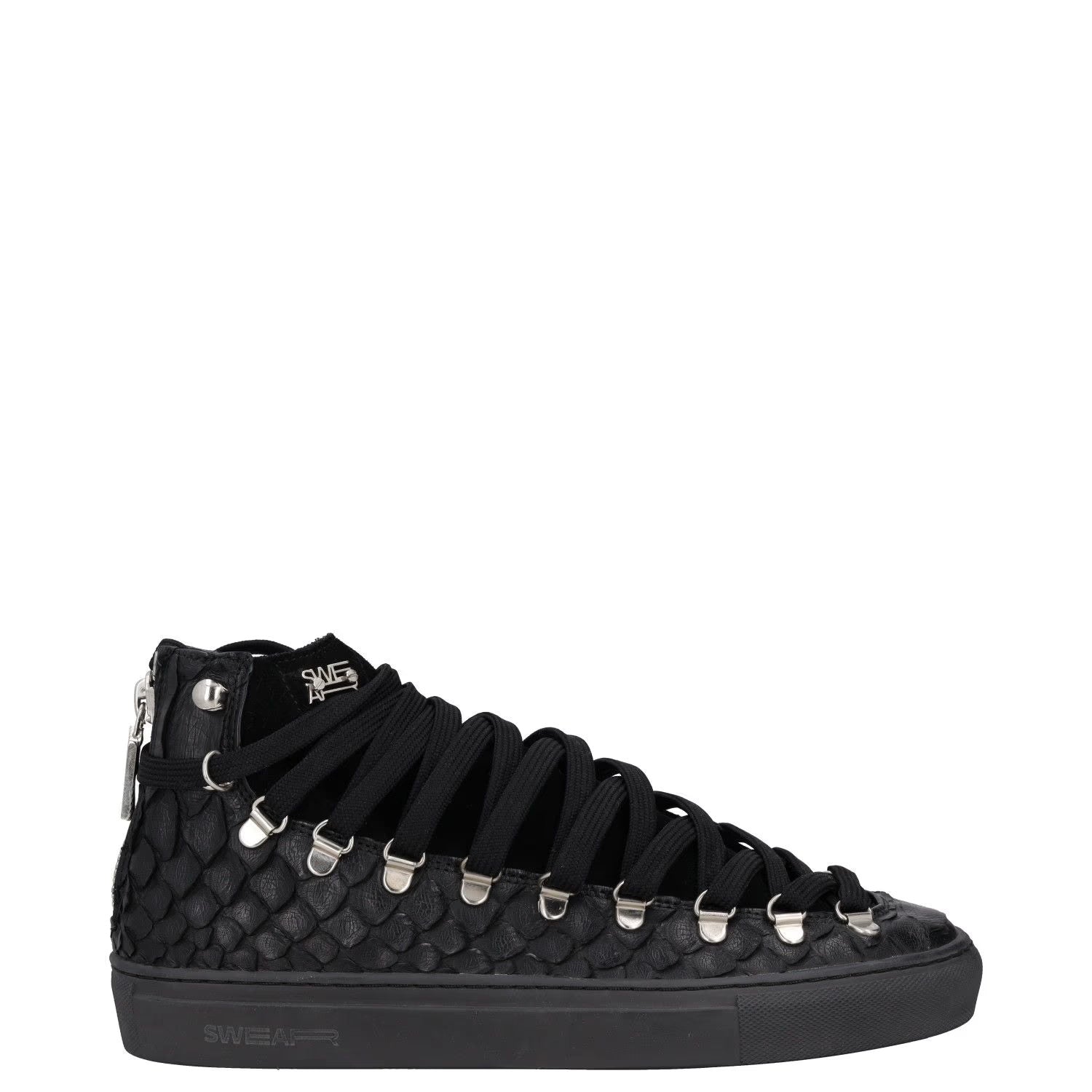 SWEAR Mens Trainers Black Leather Mid Top Lace Up Sneakers UK 6 RRP 250