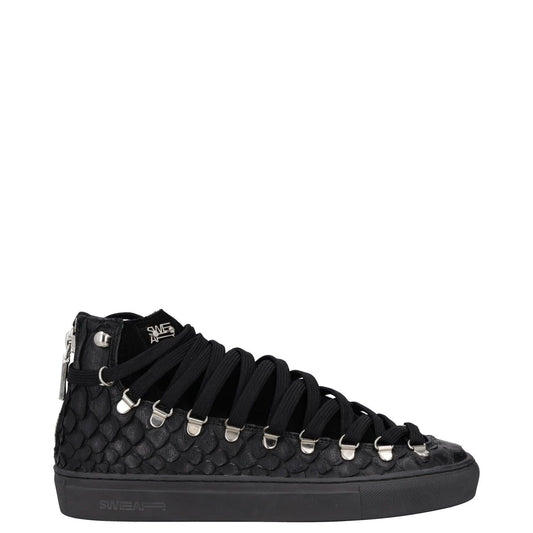 SWEAR Mens Trainers Black Leather Mid Top Lace Up Sneakers UK 6 RRP 250