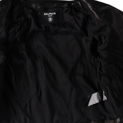 BALMAIN Womens Leather Cropped Biker Jacket Zippers Black Designer RRP3000 — View 10