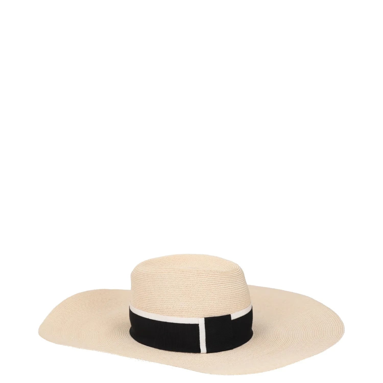 MAISON MICHEL Womens Sun Hat Beige Straw Black Band Wide Brim Size M RRP 400